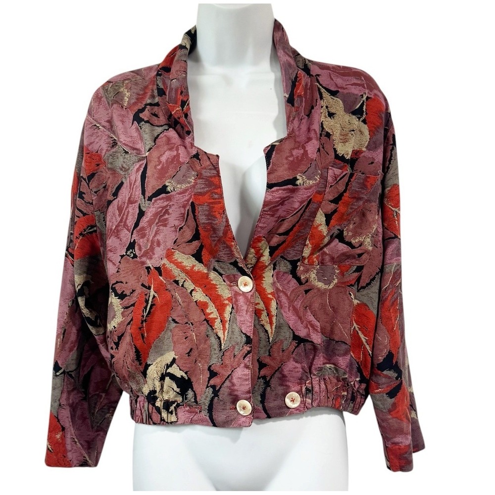 Women Vintage XS/S Purple Floral Jacket Blazer Blouse Handmade V Neck